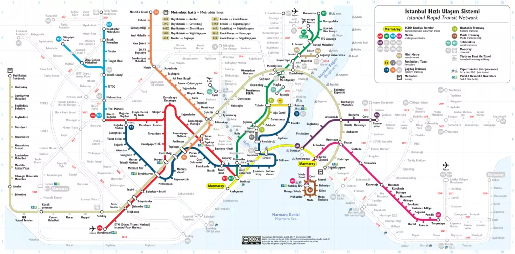خريطة النقل العام في اسطنبول 2022