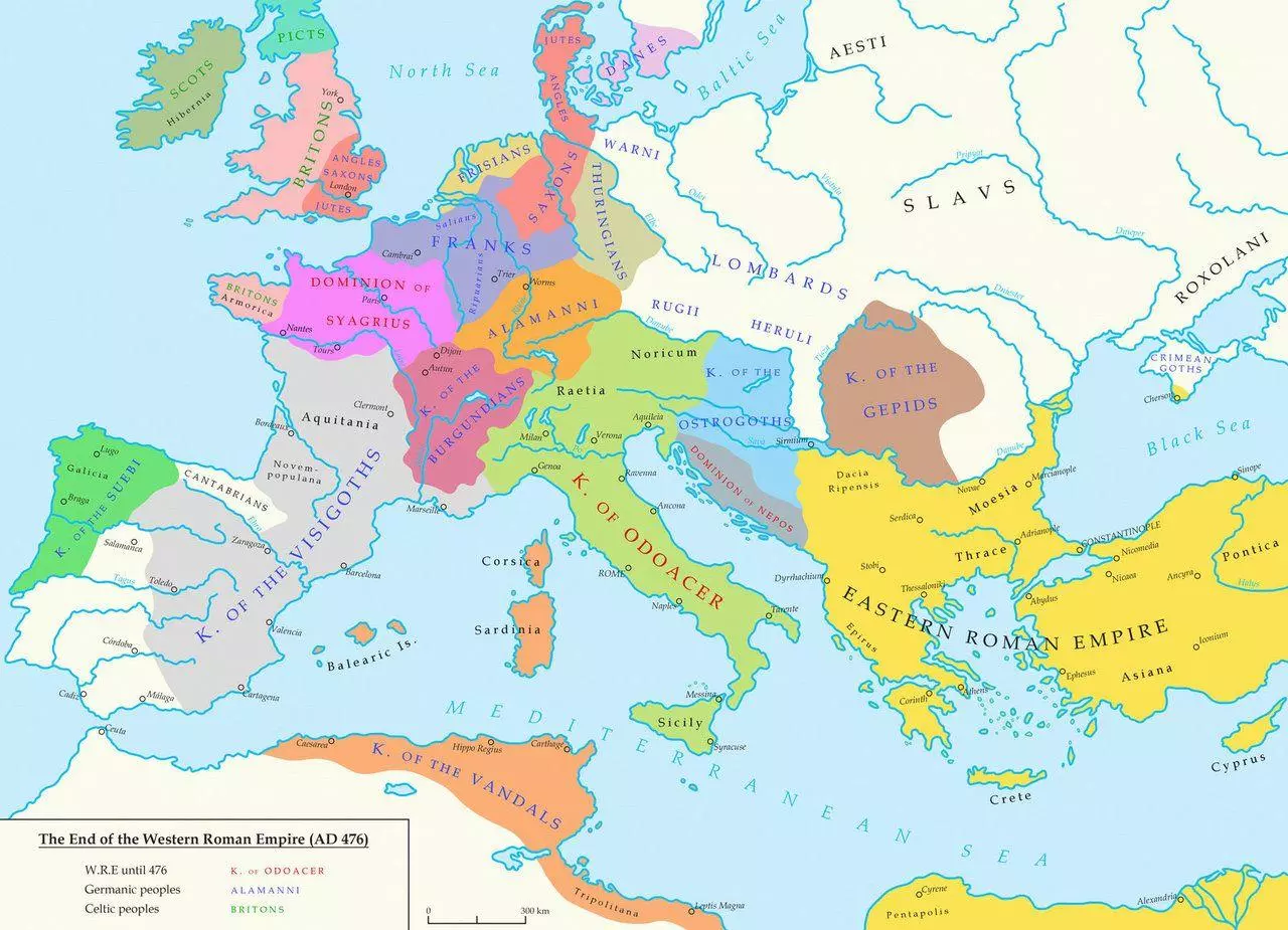 سقوط خريطة الإمبراطورية الرومانية الغربية