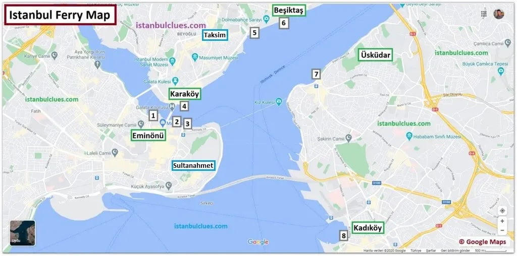 خريطة السفر في البوسفور في اسطنبول