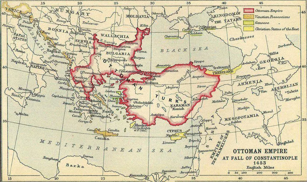 الإمبراطورية العثمانية مقابل خريطة القسطنطينية