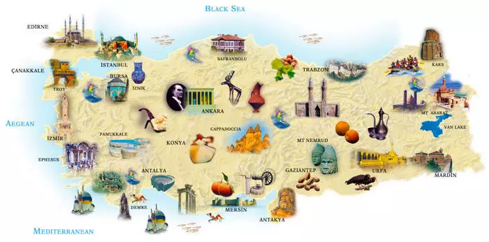 خريطة الأماكن التاريخية في تركيا